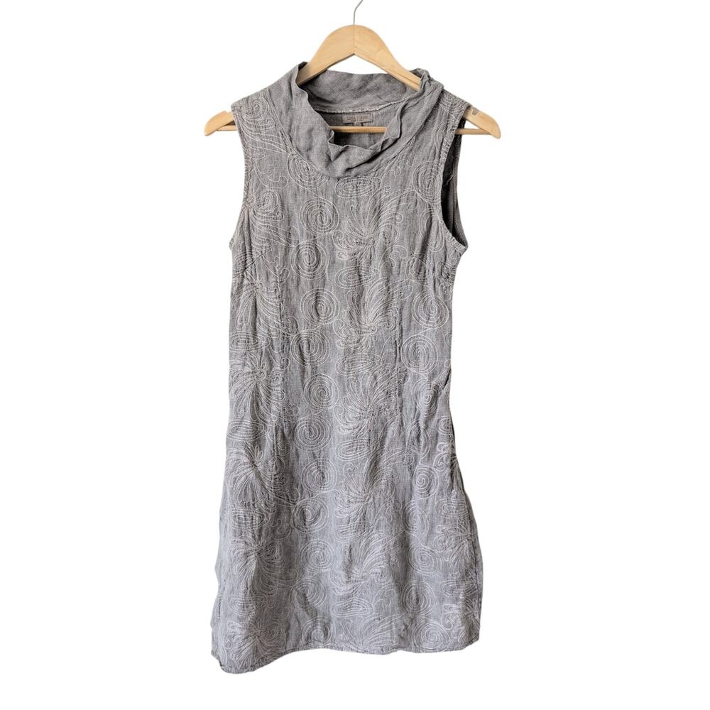 Lina Tomei Made in Italy 100% Linen‎ Embroidered Dress Grey Size Medium - Travel